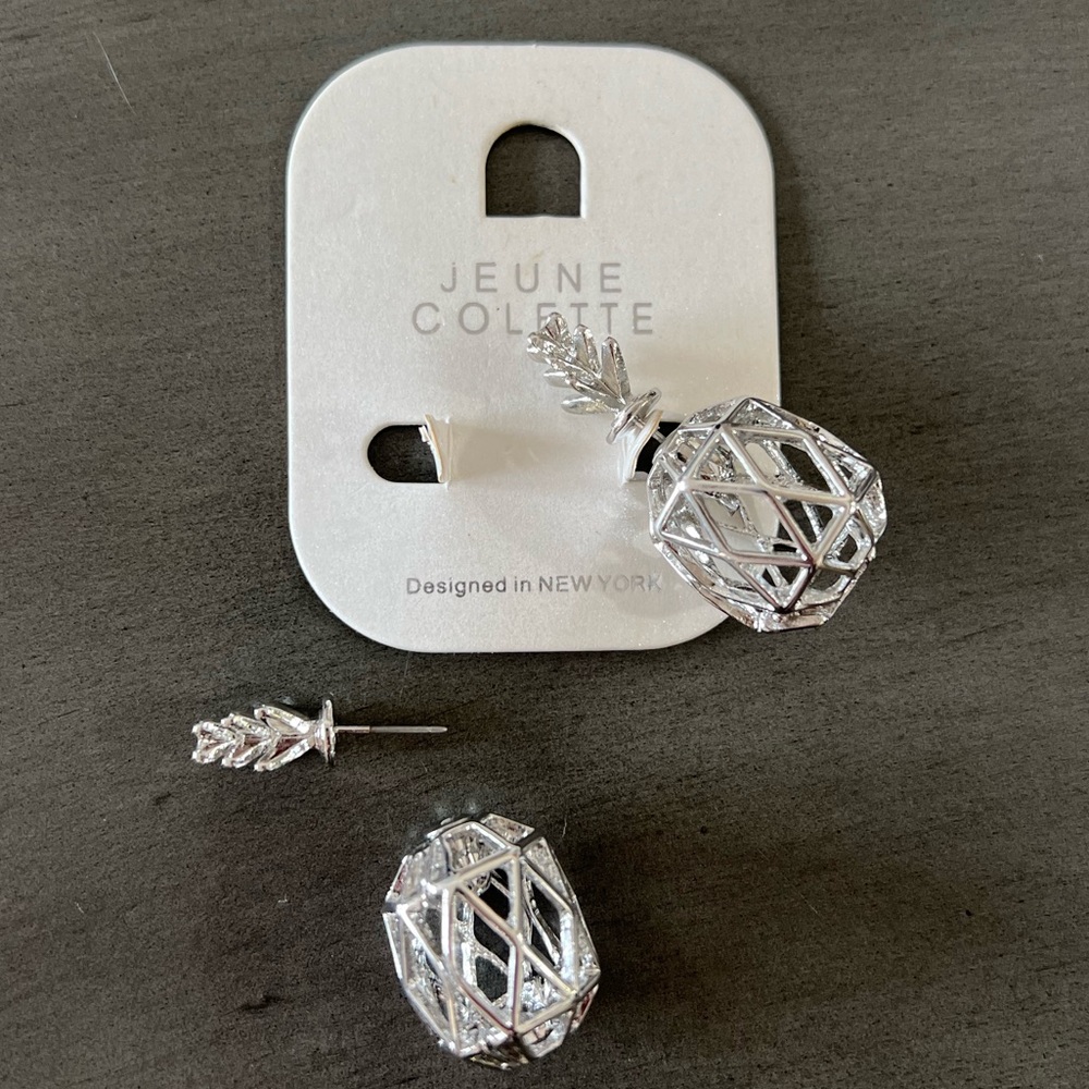 Pineapple Silver Two-sided Interchangeable Post & Back Hawaii Aloha Earrings